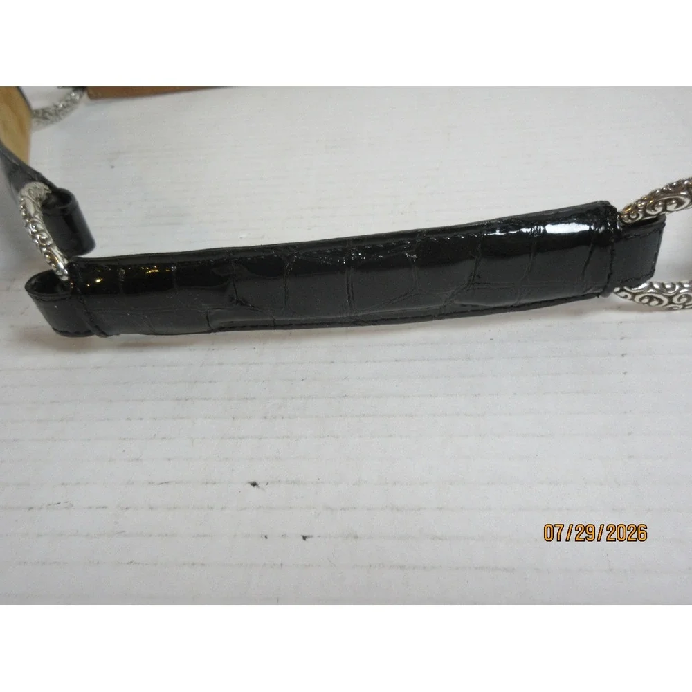 Brighton Black Croc Embossed Patent Leather Link Belt Silver Ornate Hardware 38